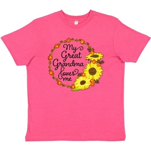 Inktastic My Great Grandma Loves Me With Sunflower Wreath Youth T-Shirt Family - Picture 1 of 8
