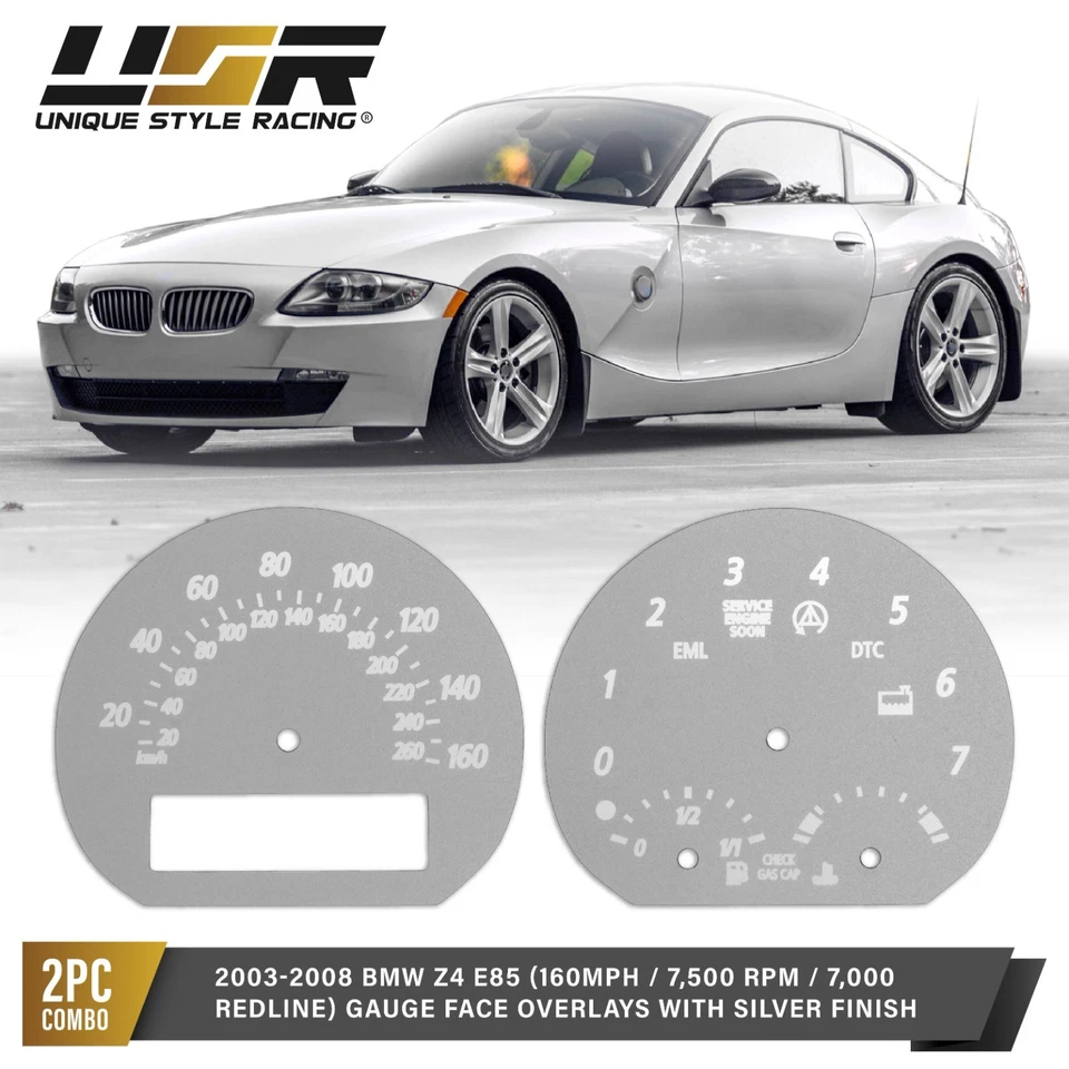 M3 Look Silver Gauge Face Overlay For 2003-2008 BMW Z4 E85 160MPH Foto 1 de 4