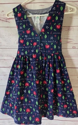 Vtg 90s Healthtex Girls Jumper Dress S (6/8) Navy Blue Apple Theme Country Farm - Image 1 of 4
