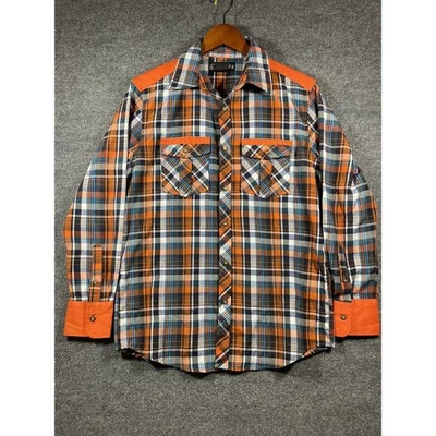 Red Ape Button Up Shirt Men's Medium Orange/Blue Plaid Long Sleeve Colorful - Image 1 of 4