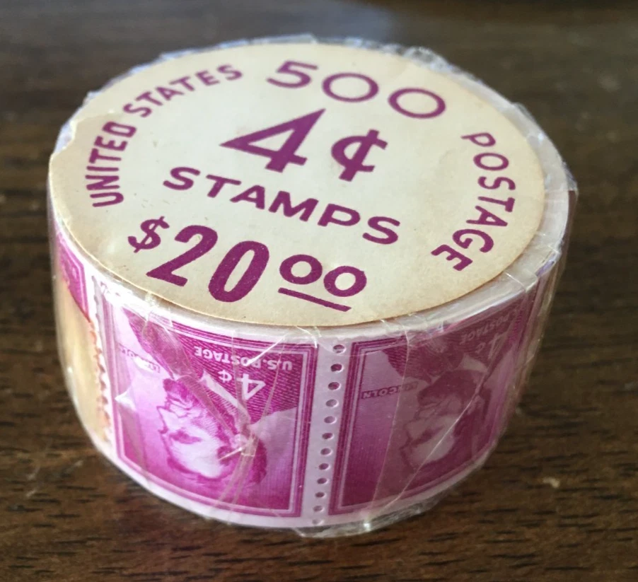 Abraham Lincoln 4 cent stamps purple Sealed Roll of 500 Stamps RARE MINT NH  OG - Image 1 of 3