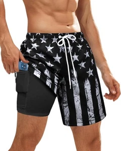 American Flag Men's Swim Trunks Board Shorts Mens Bathing Suit Beach Shorts Q... - Picture 1 of 5