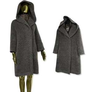 Cinzia Rocca Teddy Coat Alpaca Wool Hooded Removable Bib Down Lined Size 6 US - Picture 1 of 14