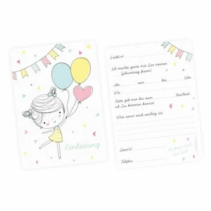 10 Einladungskarten Mädchen mit Luftballons inkl.Umschlag Kindergeburtstag - Bild 1 von 8