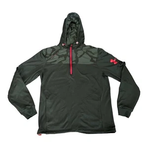 Under Armour Camouflage Hoodie Men Sz S Army Green Pullover Jacket 1/4 Zip Red - Picture 1 of 15
