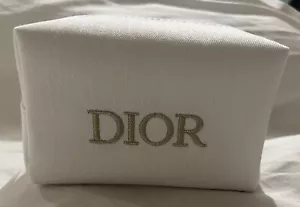 CHRISTIAN DIOR Cosmetic Makeup Bag Trousse Beige Pouch Gold Embroidered - Picture 1 of 9