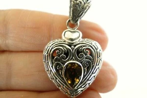 Yellow Citrine Heart Solitaire 925 Sterling Silver Pendant - Picture 1 of 4