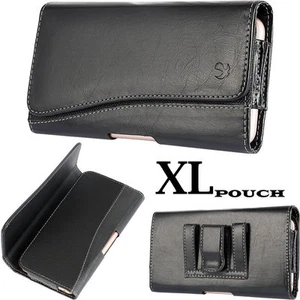 For LG G STYLO / STYLUS 2 - BLACK Leather Pouch Belt Clip Holster Cover Case - Picture 1 of 8
