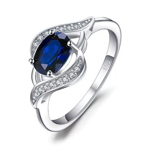 1.1 CT Oval Blue Lab Created Nano Sapphire Bypass Ring White 925 Silver - Bild 1 von 6