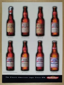 Etiquetas de botellas de cerveza Budweiser 1998 e hitos de fútbol anuncio impreso vintage - Imagen 1 de 1