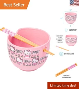 Entzückende Hello Kitty Keramik Ramen Schüssel mit Essstäbchen - 20 Oz, mikrowellengeeignet - Bild 1 von 11