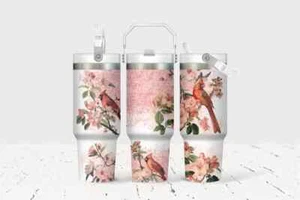 Cardinal Blossoms 30 Oz Flip Straw Tumbler With Handle - Picture 1 of 1