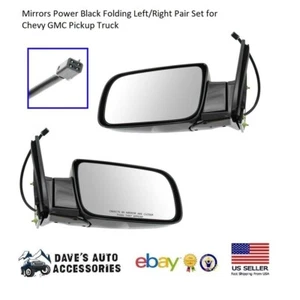 Mirrors Power Black Folding Left/Right Pair Set for Chevy GMC Pickup Truck - Picture 1 of 3