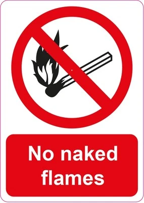 NO NAKED FLAMES health and safety signs warning stickers warning 150x210mm