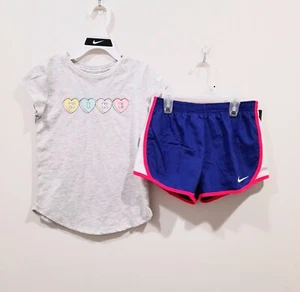 NIKE Hearts Shirt & Dri-Fit Shorts 2 Piece Set Girl's Size 4 NWT - Picture 1 of 5