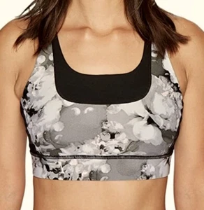 IVANKA TRUMP Floral Printed Crossback Grey Black Cream Sports Bra NEW Womens XL - Picture 1 of 7