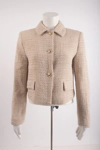 Zara Womans Suit Jacket Blazer Size M Tan White Gold Metallic tweed 8491/702 - Picture 1 of 6
