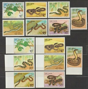 1989 Vietnam Briefmarken Giftschlangen Sc # 1972-1978 Imperf. + perforiert         - Bild 1 von 1
