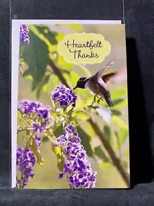 Thank You Greeting Card Hummingbird Purple Flowers Heartfelt Thanks - Picture 1 of 2