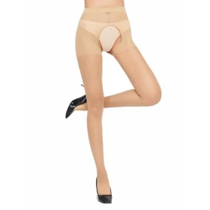 Medias elásticas semi transparentes hasta el muslo sin entrepierna para mujer - EE. UU. - Imagen 1 de 15