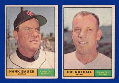 2 ЛЕГКОАТЛЕТИКА ЛОТ 1961 TOPPS #444 JOE NUXHALL #398 HANK BAUER VG БЕЗ СКЛАДОК - Изображение 1 из 2