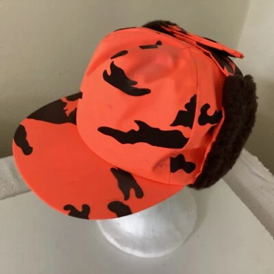 Vintage Columbia Gore-Tex Ear Flap Blaze Orange Camo Hat Made in USA M Insulated - Image 1 of 4
