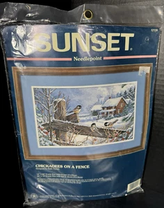 Chickadees On A Fence Dimensions Sunset Needlepoint 16x10 Sam Timm New/Sealed - Picture 1 of 6