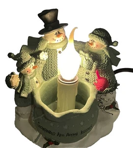 Vintage Crazy Mountain 5” lighted 3 snowman/candle Designs by Angela Anderson - Picture 1 of 4