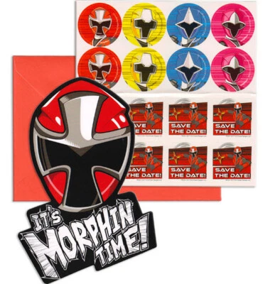 POWER RANGERS NINJA Acero Fiesta Cumpleaños INVITACIONES Sobres para 8 Invitados Sello Foto 1 de 3