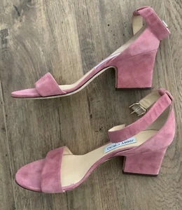 JIMMY CHOO LONDON-SUEDE PATENT ANKLE STRAP SANDALS-SZ 39.5-PINK-MADE in ITALY - Picture 1 of 12