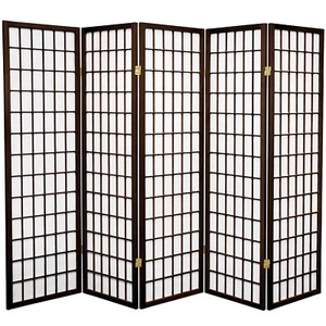 5 ft. Tall Window Pane Shoji Screen - Walnut - 5 Panels - Picture 1 of 1