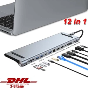 12in1 Laptop Dockingstation Typ-C HUB HDMI 4K USB 3.0 VGA PD SD/TF Für MacBook - Bild 1 von 16