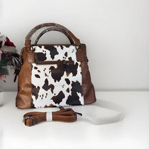 Western Style Leather Cow Print Handbag Shoulder Bag Purse Crossbody - Picture 1 of 4