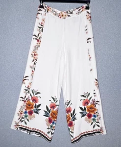 Anthropologie Farm Rio Mlila Floral Flare Pants Womens Extra Small White Palazzo - Picture 1 of 13
