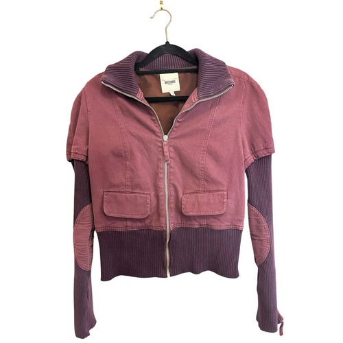 Moschino Jeans Marrone Denim Giacca Bomber Donna a Costine con Zip Ricamato 8