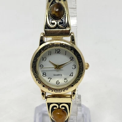 Reloj Accutime Piedras Preciosas Mujer 25mm Tono Dorado Banda Elástica Otoño Nuevo Batt 6.75" Foto 1 de 4