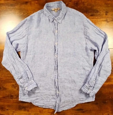 FLAX Shirt Mens Small Light Blue Oversized 100% Linen Adult Jean Engelhart - Image 1 of 4