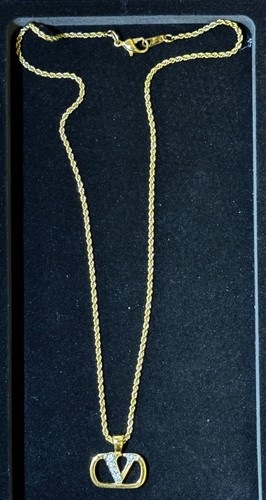 VALENTINO Collana Vintage Made In Italy Cristalli Metallo Tono Oro Unisex Catena