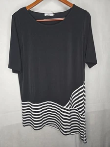 Top tunica Calvin Klein nero bianco poliestere elasticizzato righe orlo asimmetrico M - Foto 1 di 22