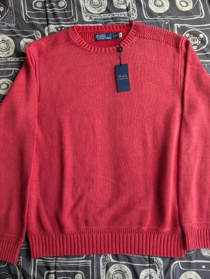 Polo Ralph Lauren Garment-Dyed Cotton Crewneck Sweater Washed Red Size Large NWT - Image 1 of 3