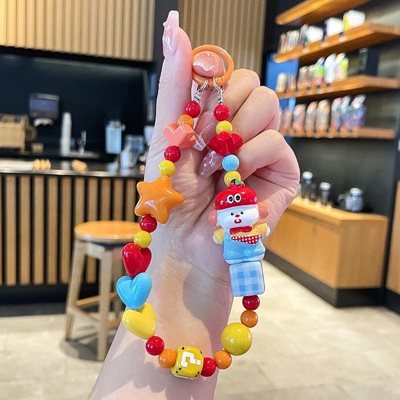 Colorida correa de muñeca con cuentas con dije - Lindos accesorios de llavero para teléfono Kawaii Foto 1 de 4