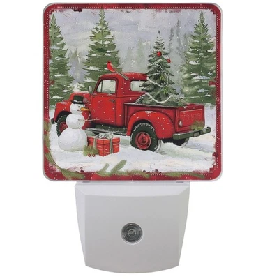 Muñeco de Nieve de Navidad Rojo Camión Noche Juego de 2 Árbol de Navidad Hoja de Acebo Plug-in... Foto 1 de 4