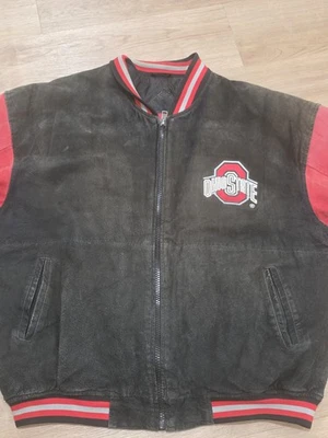Chaqueta Ohio State Buckeyes Para Hombre L Gamuza Cuero Negra Cremallera Años 90 Foto 1 de 4