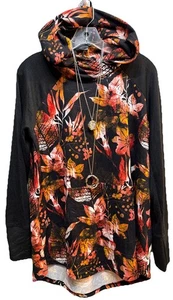 NWT LuLaRoe Large Black Gold Red Tan Floral HACCI Amber Hooded SWEATSHIRT - Picture 1 of 8