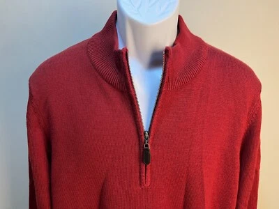 L.L. Bean Men's solid red 100% Merino Wool l/s 1/2 zip Sweater pullover Large L - Image 1 of 4