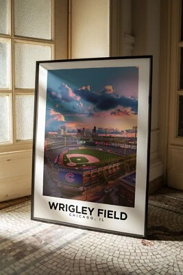 Wrigley Field, Chicago - Travel Poster, Chicago Cubs, Baseball, Gift for Him - Image 1 of 4