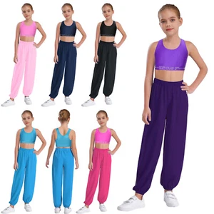 Kids Girls Tracksuit 2 Piece Vest And Trousers Athletic Sweatsuit Jogging Yoga - Picture 1 of 61