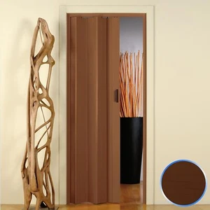 PORTA A SOFFIETTO NOCE IN PVC EFFETTO LEGNO A SCOMPARSA PIEGHEVOLE MANIGLIA - Foto 1 di 2