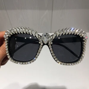 Luxus übergroße Kristall Strass Sonnenbrille Damen Mode Sonnenbrillen Party Geschenk - Bild 1 von 11