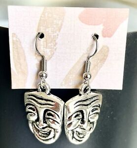 Masquerade Face Earrings. Silver Tone French Hook Hypoallergenic. B14